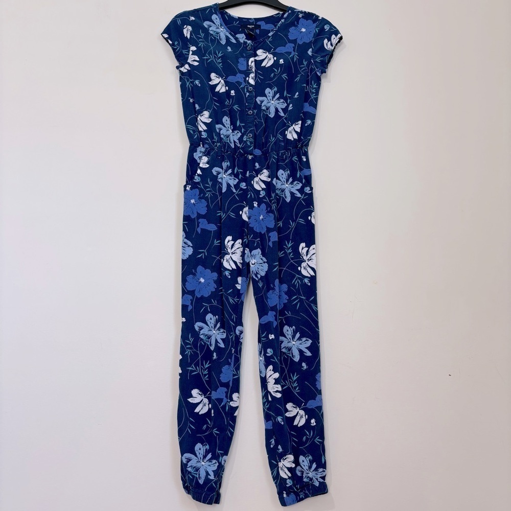 Gap Factory Gapkid blue floral half button up Jogger Hem jumpsuit